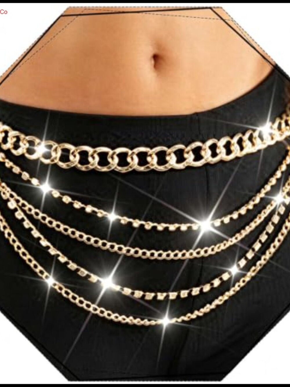 Rhinestone Waist Chain Belt Layered Body Jewelry for Women